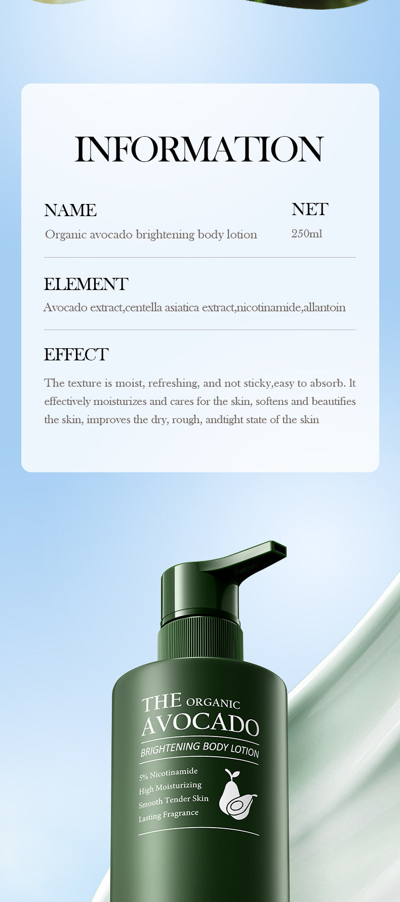 Avocado Niacinamide Body Lotion SADOER Autumn and winter skin rejuvenation body cream cross-border foreign trade wholesale