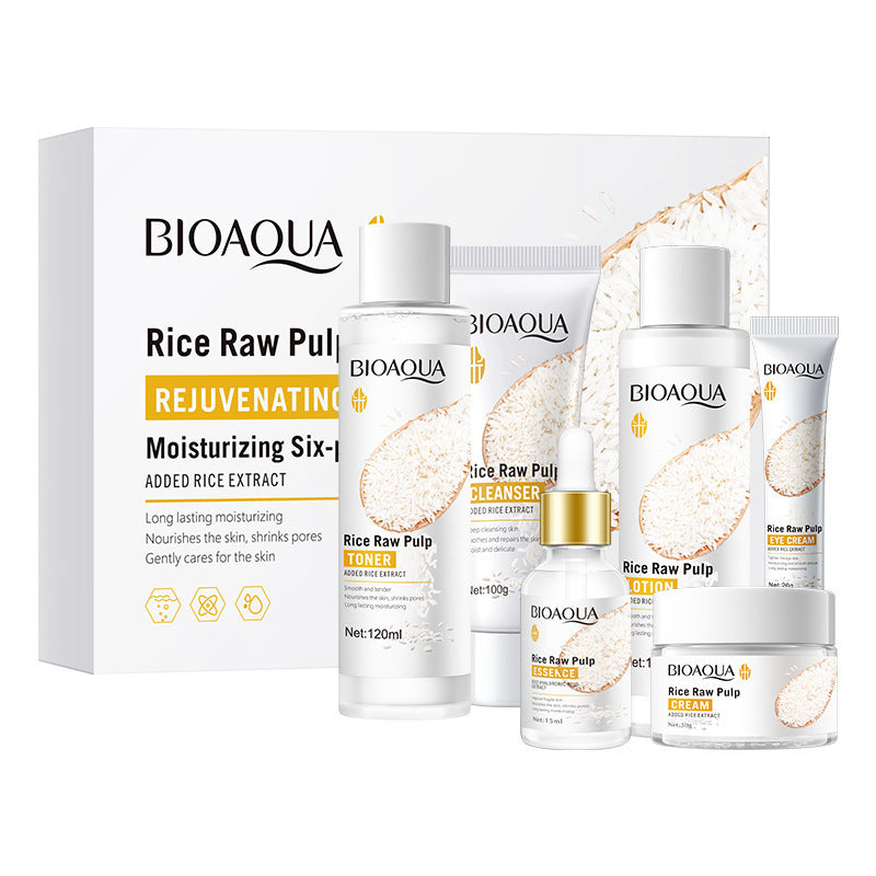 Full English Rice Skincare Set BIOAOUA Rice Puree Series Six-Piece Set Box  Wholesale