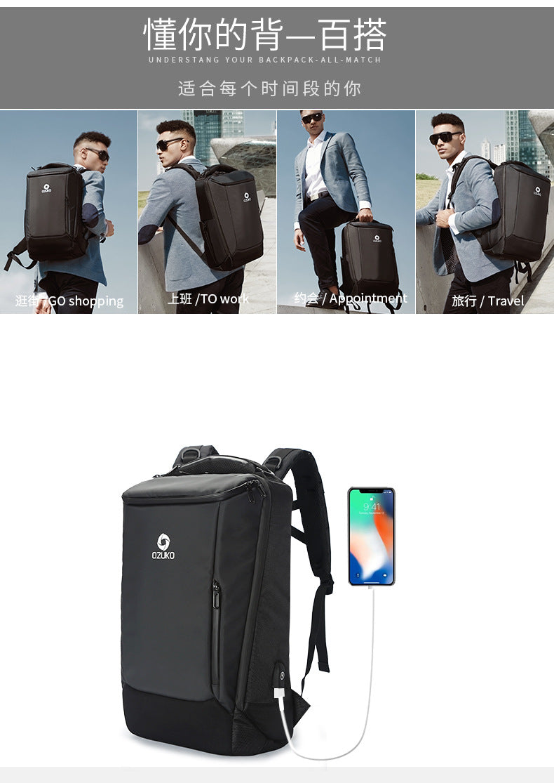 ozuko New business backpack for men, outdoor multifunctional travel bag, waterproof1715-inch Laptop Backpack