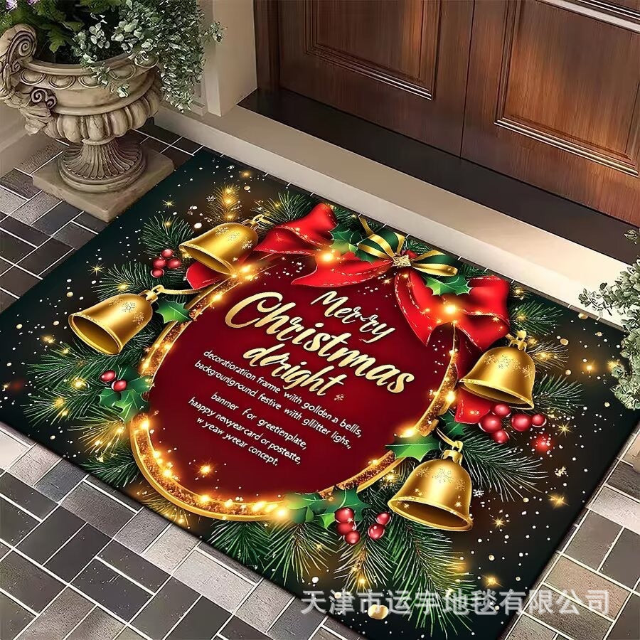 Carpet Crystal Velvet Christmas Floor Mat Cartoon Holiday Decoration Entry Door Floor Mat Dirty Resistant Foot Mat