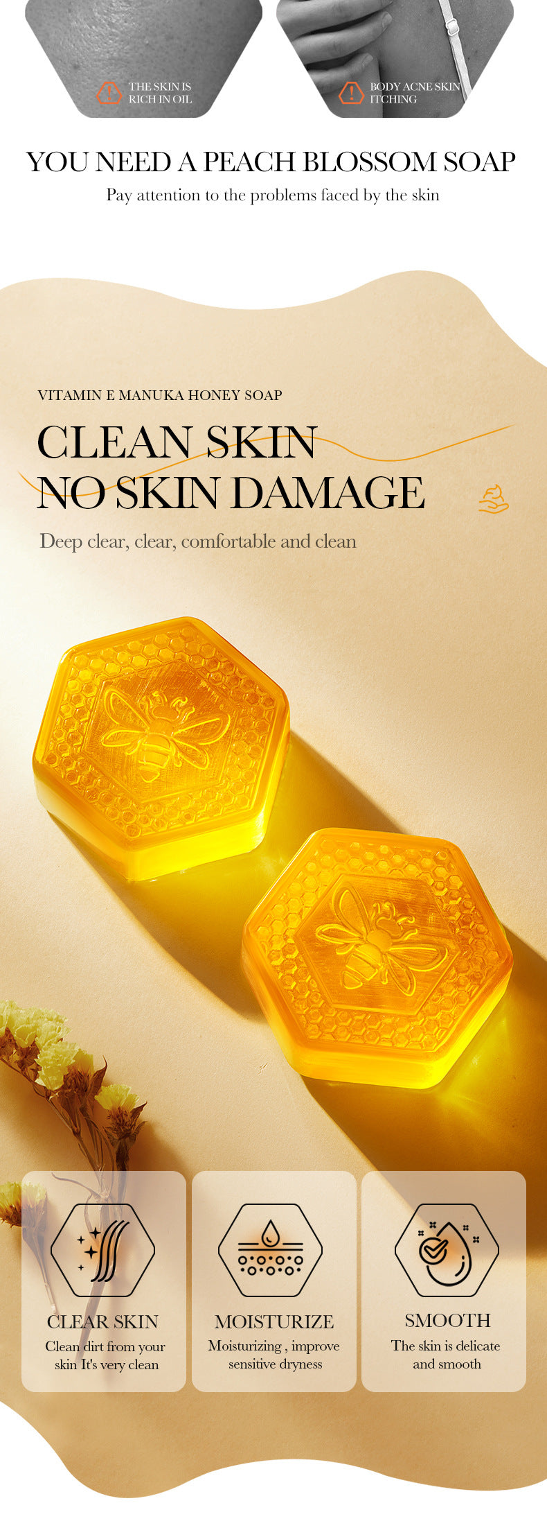 All English Vitamins E Soap BIOAOUA Honey Cleansing Bath Essential Oil Soap  Foreign Trade Wholesale