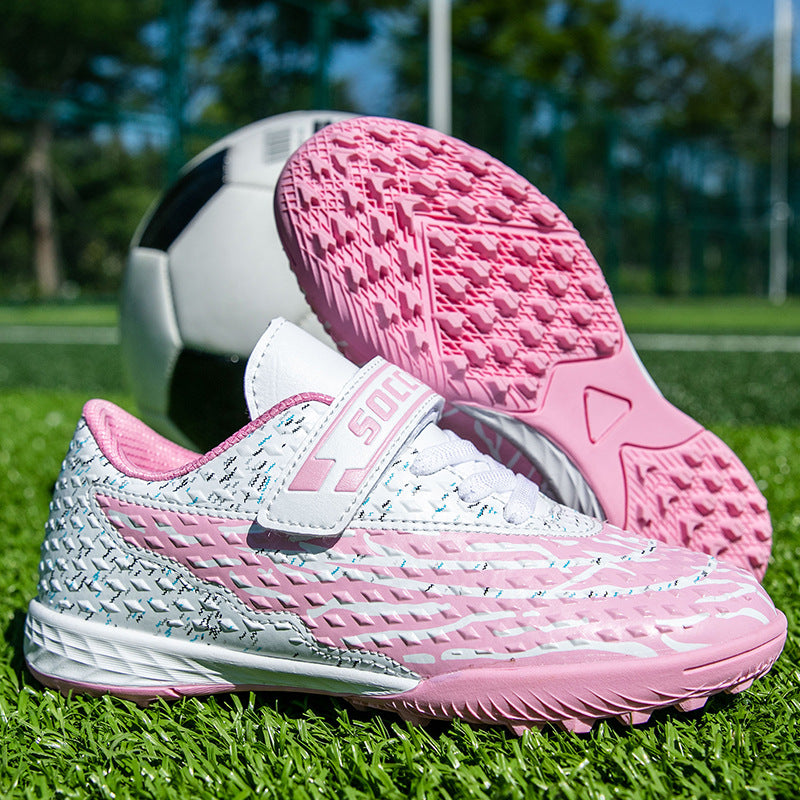 New football shoes for men and women with Velcro for children TF Broken Nail Style Youth Student Grassland Flat Training Shoes