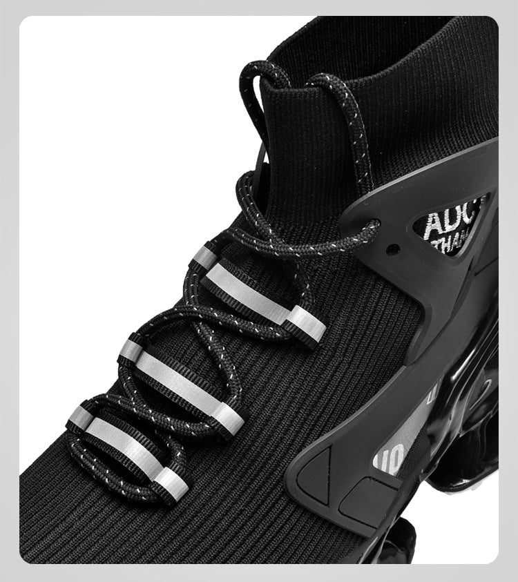 Men's Shoes National Trend Height-Increasing High-Top High-Elastic Running Shoes Basketball Shoes Ultra-Light Shock-Absorbing Running Blade-Sharp Flyknit Sports Shoes