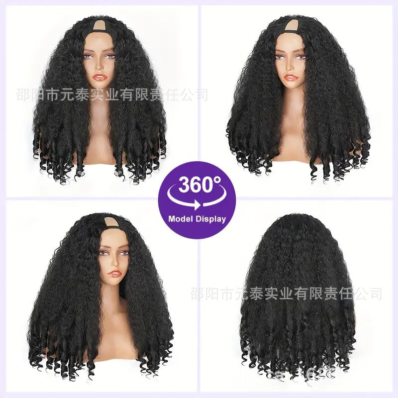 Hot Sale 180% Afro Curly V Synthetic Part Wig  For Women