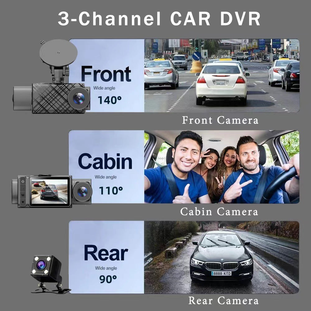 S11New three-lens dashcam2Inch Hd1080P Simultaneous Recording of Front, Interior, and Rear of the Vehicle