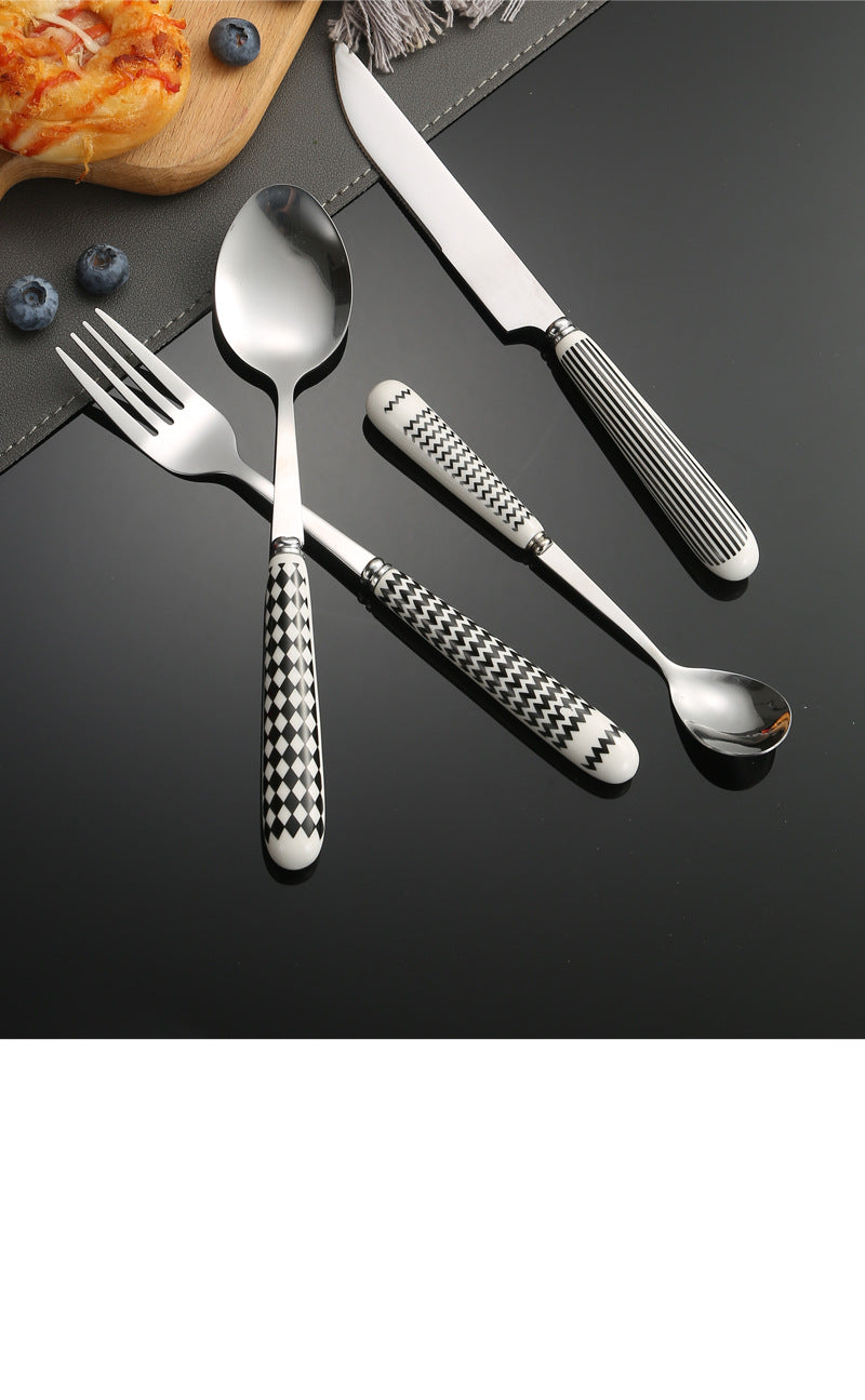 410Stainless Steel Cutlery Restaurant Creative Hepburn Style Ceramic Handle Knife Fork Spoon Tea Spoon Set Western Steak Knife Fork