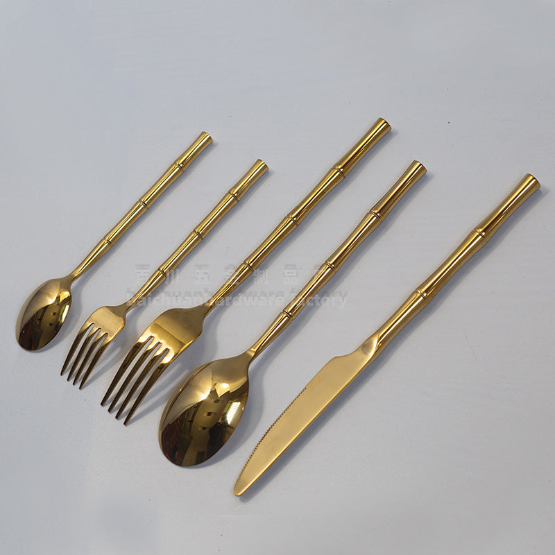 304Stainless Steel Bamboo Chopsticks and Spoon Set High-End Solid Tableware Household Set Dessert Spoon Fork Fruit Fork Tableware