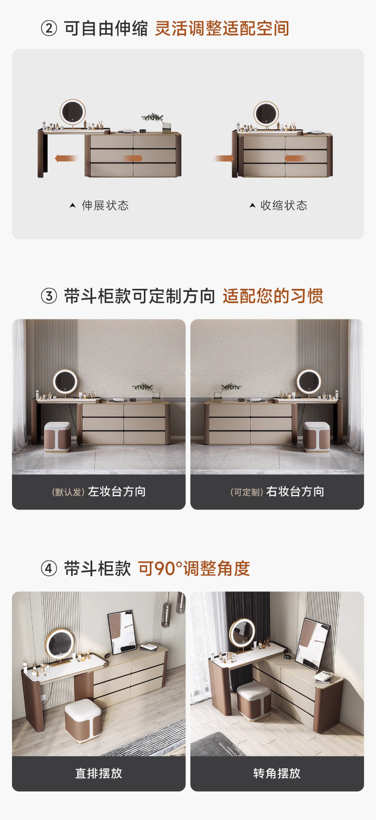 Multi-layer Solid Wood Rock Board Dressing Table Bedside Table Integrated Designer Bedroom Modern Minimalist High-grade Gray Makeup Table