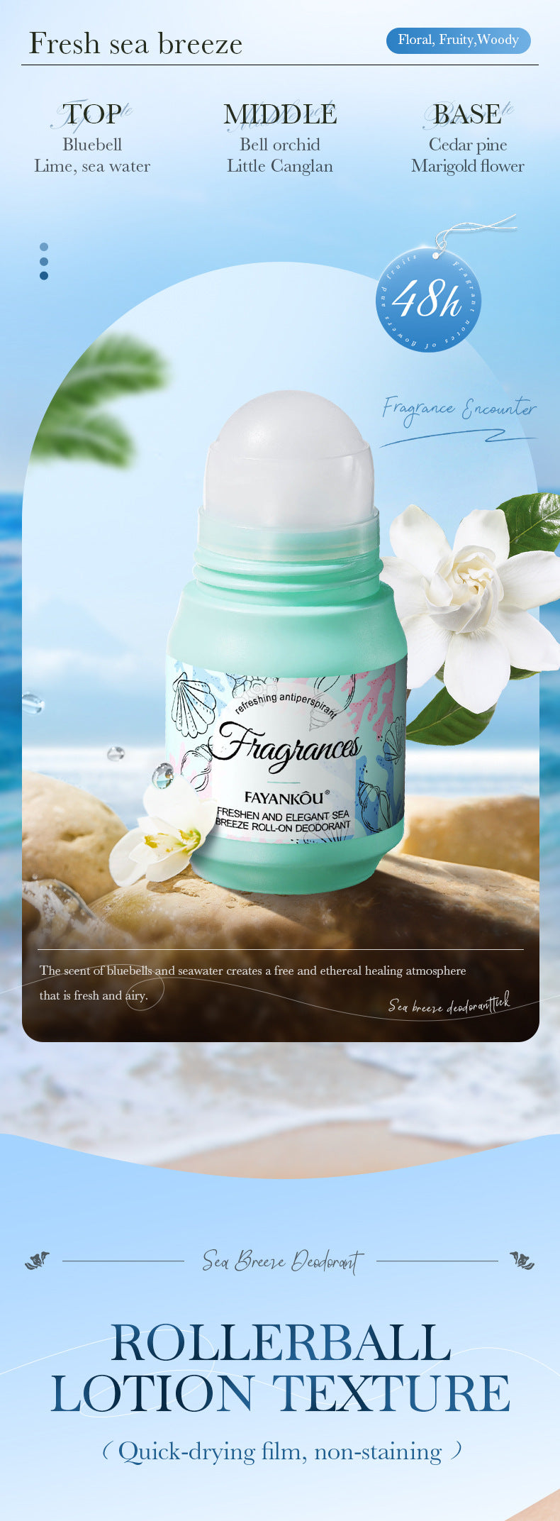 Full English Antiperspirant50g FAYANKOU Deodorant with Long-lasting Fragrance, Refreshing Antiperspirant Roll-on,  Wholesale