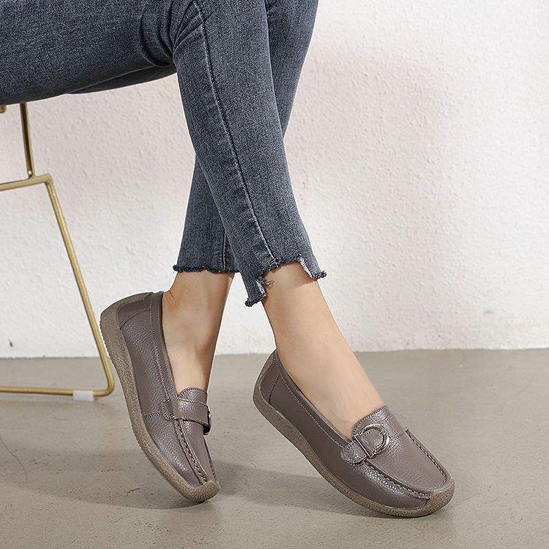 Genuine Leather Cowhide Sole Deep Mouth Women's Shoes Soft Sole Mom Shoes Nurse Shoes Flat Loafers Women's Non-Slip Maternity Flats