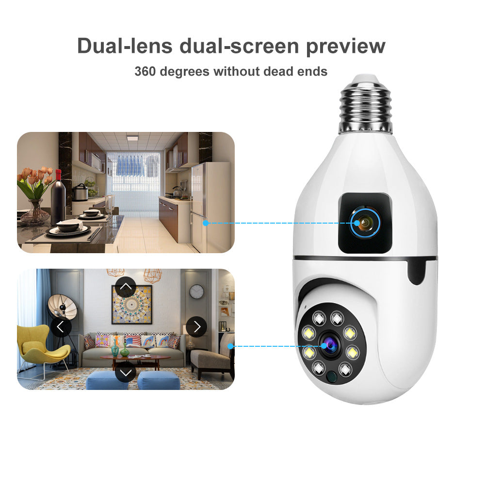 Binocular Bulb Camera360360-degree panoramic dual-screen display Dual Lens Household WiFi Remote Indoor Camera