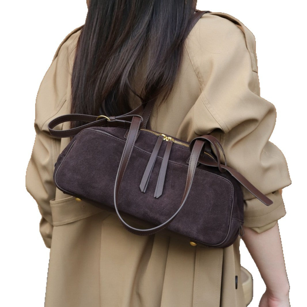 European and American Style Matte Leather Women's Bag High-End Luxury Boston Bag Lazy Style Korean Versatile Niche Underarm Shoulder Bag
