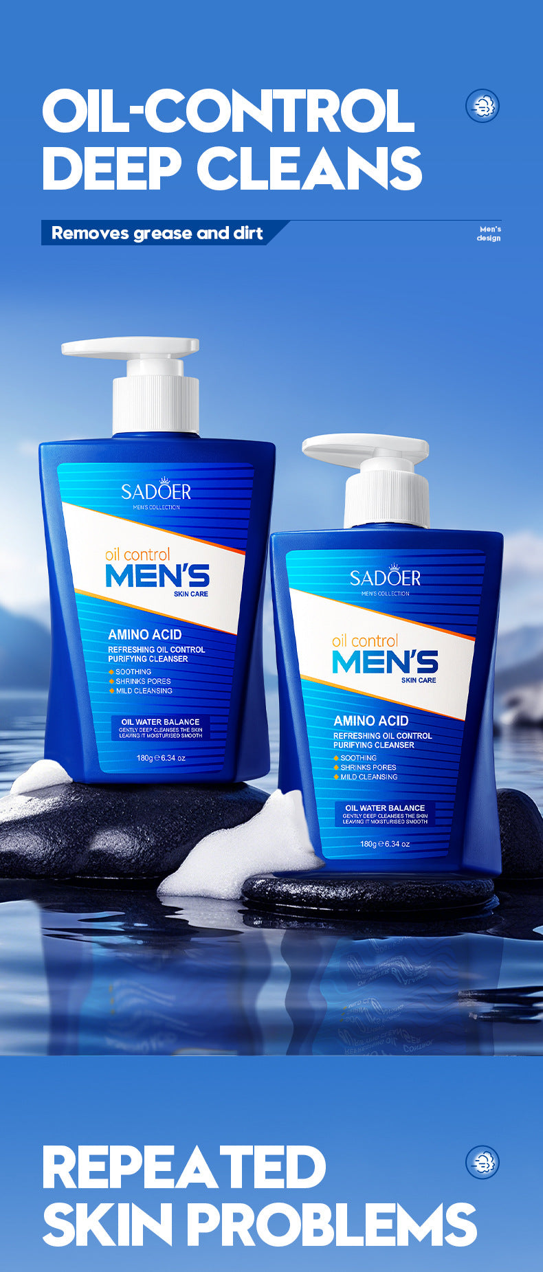 Men's Amino Acid Refreshing Cleanser SADOER Cleansing facial cleanser cross-border foreign trade wholesale