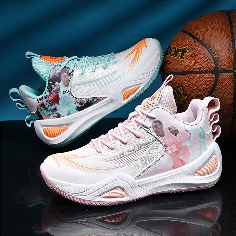 New Trendy Fashion Men's Youth Student Practical Basketball Boots Outdoor Sports Letter Non-Slip Basketball Shoes
