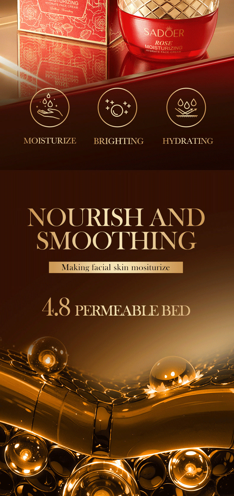 Rose Moisturizing and Skin Rejuvenating Cream SADOER Plant Moisturizing and Hydrating Face Cream Cross-Border Wholesale