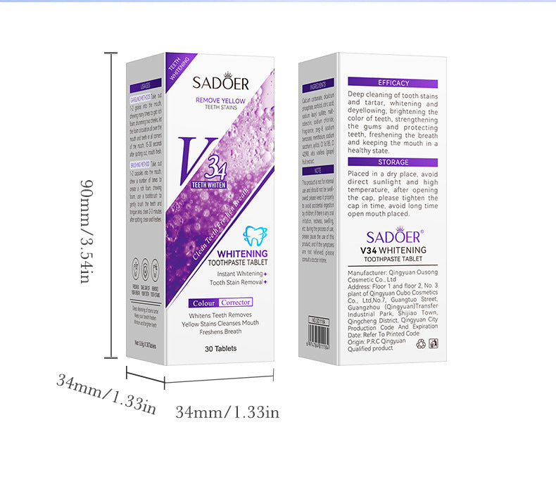 V34Whitening Teeth Strips SADOER Deep Cleaning Teeth Clean Toothpaste Cross-Border Foreign Trade Wholesale