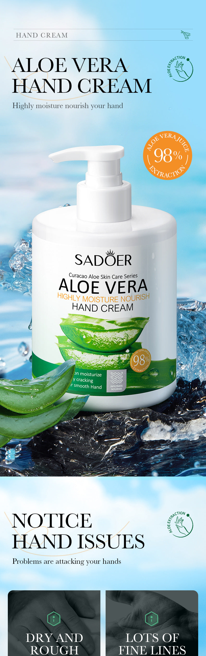 Pump Head Hand Cream450g SADOER Vitamin C Aloe Vera Whitening Large Capacity Cross-Border Wholesale