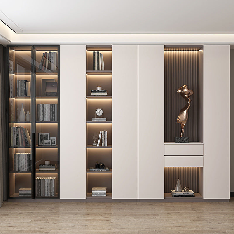 Heightened Solid Wood Bookcase with Glass Doors, Floor-standing Home-use Six-door Bookcase, High-end Storage Cabinet for Home Bedroom and Study Room