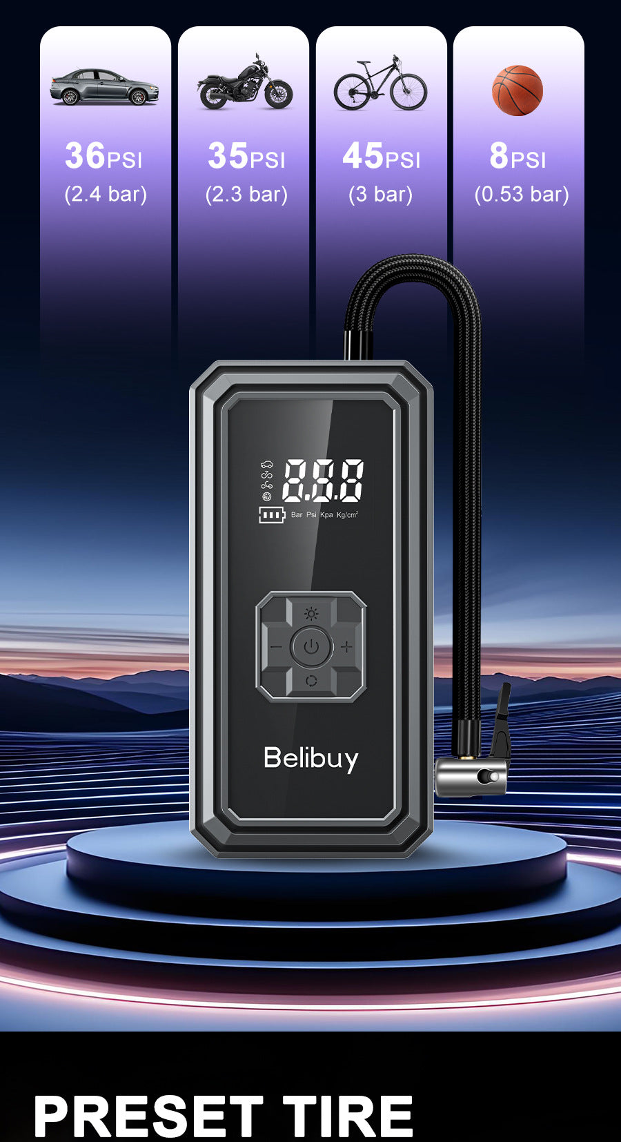 Car Air Pump for Cars and Home Use, Small Portable Wireless Electric Outdoor Universal Tire Inflator