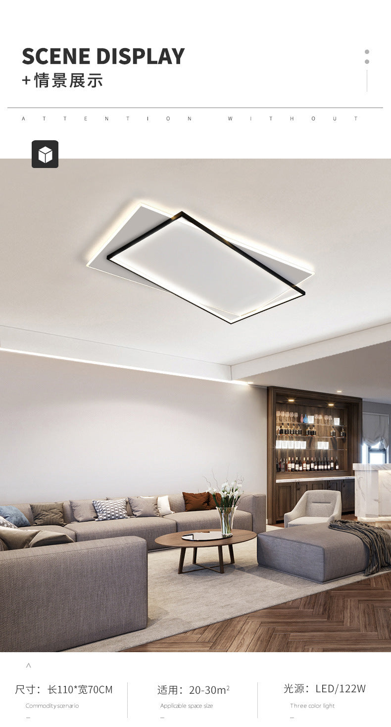 Nordic Living Room Lamp Rectangular Household Elegant Ceiling Lamp led Master Bedroom Lamp Iron Art Room Lamp Zhongshan Lighting