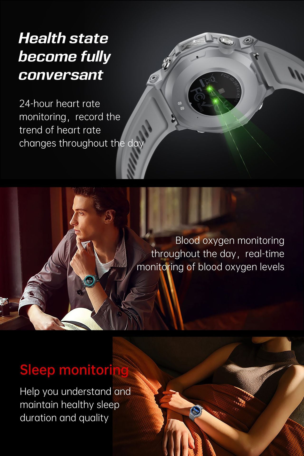KT85Smart Watch Bluetooth Call True Heart Rate Step Count Sleep Monitoring Flashlight Deep Waterproof Sports Three-Proof