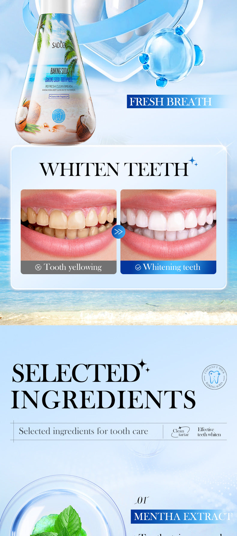 All English Toothpaste220gSADOER Niacinamide Probiotic Cleansing Stain Removal Oral Freshening  Wholesale