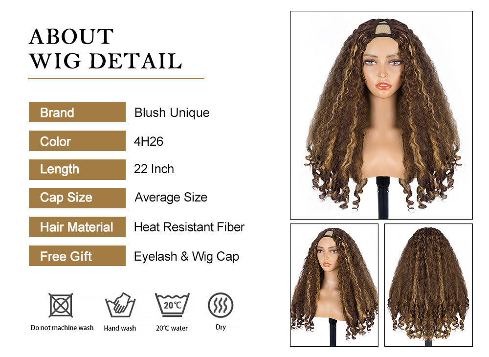 Africa YAKI Curly End Curly Hair Synthetic Wig V The top of the model is hollowed out