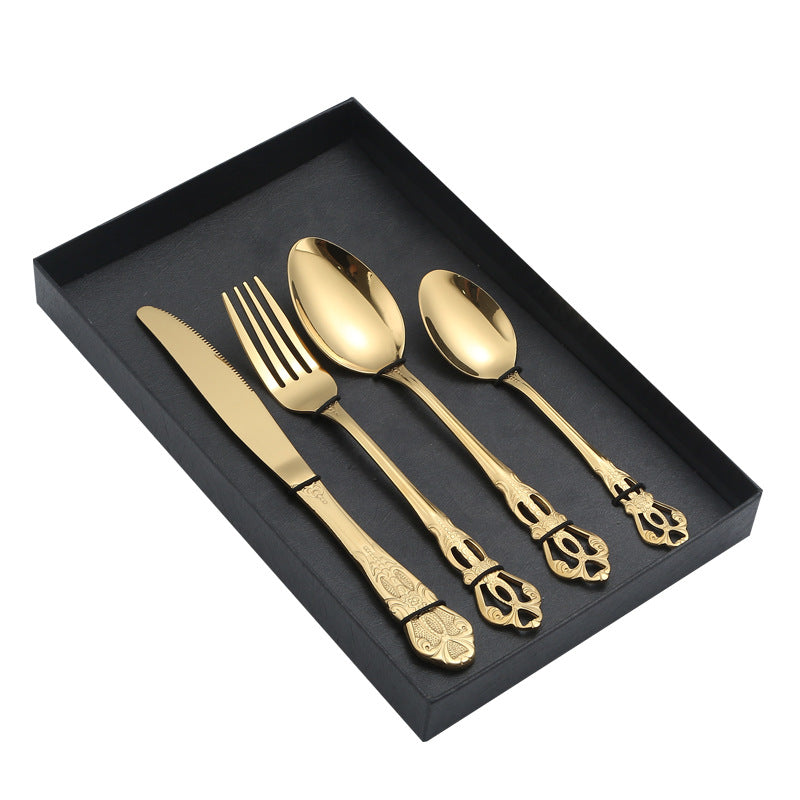 Stainless Steel Cutlery Restaurant Royal Court Knife Fork Spoon Set Hotel Western Cuisine European Retro Relief Steak Knife Fork