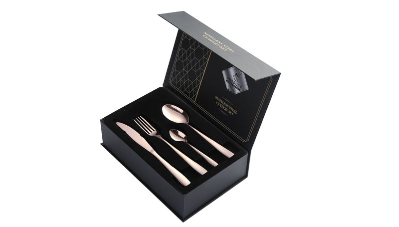 410Stainless Steel Cutlery Set Restaurant Square Handle Knife Fork Spoon24Set of Western Steak Knives and Forks
