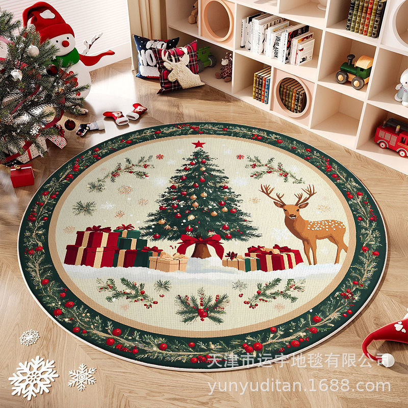 Christmas Carpet Round Living Room Mat Christmas Decoration Atmosphere Mat Christmas Tree Mat Labeling and Shipping