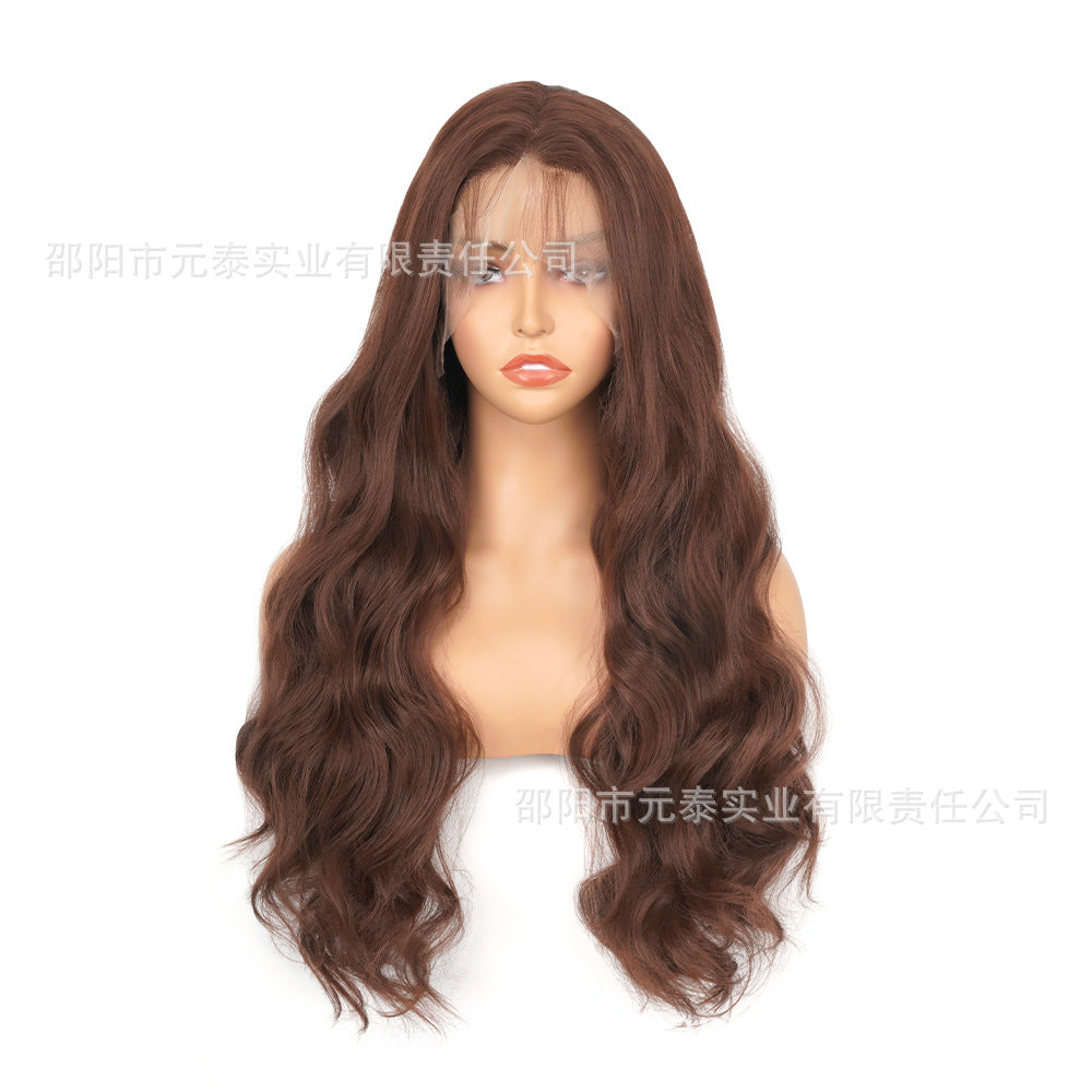 New European and American Style Women's Black Small Middle Part Big Wave Synthetic Long Curly Hair Lace Front Wig Wholesale