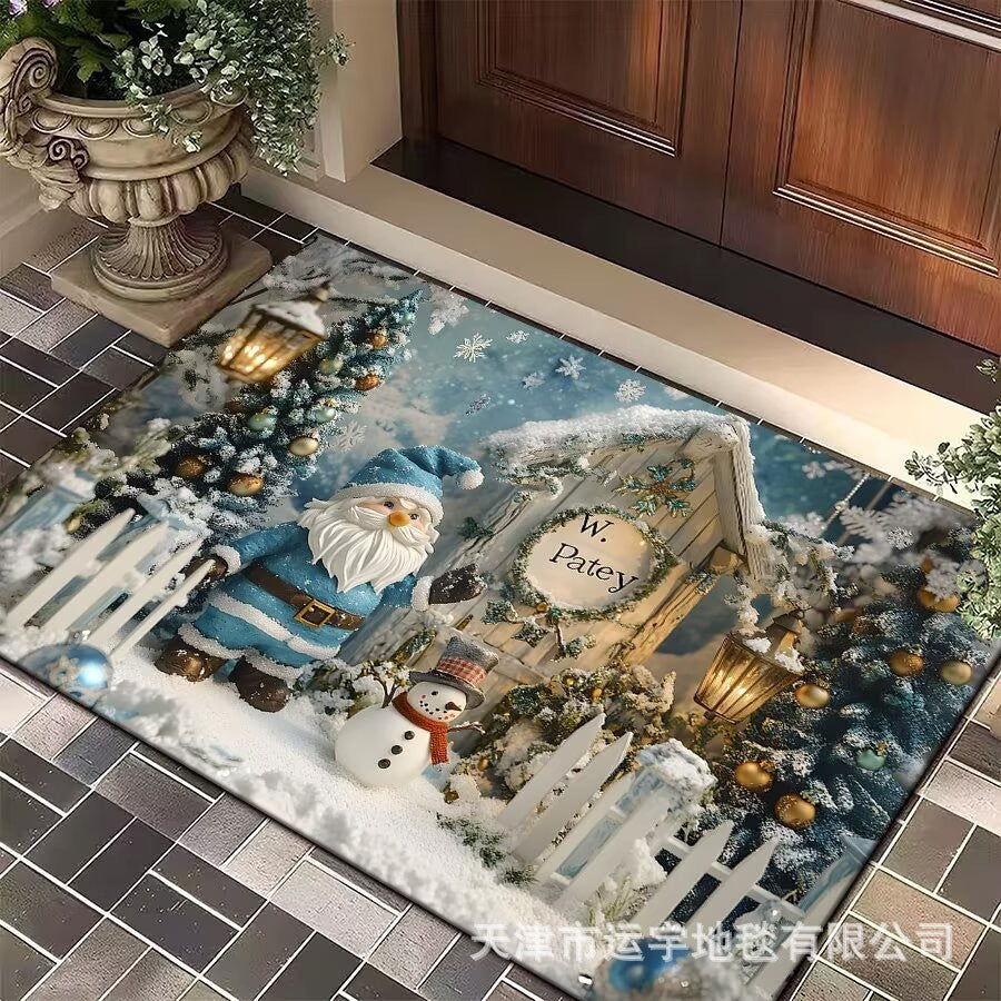 Carpet Crystal Velvet Christmas Floor Mat Cartoon Holiday Decoration Entry Door Floor Mat Dirty Resistant Foot Mat