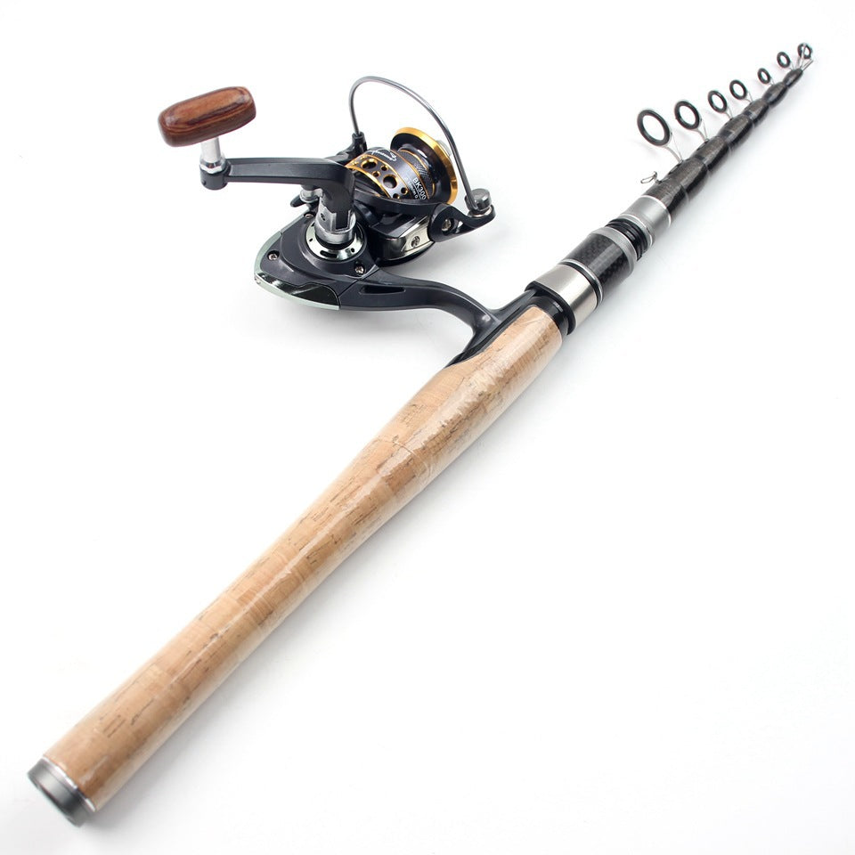Wooden Handle Portable Sea Rod Set Retractable Lure Rod Fishing Gear with Hair Band Single Rod Manufacturer Wholesale