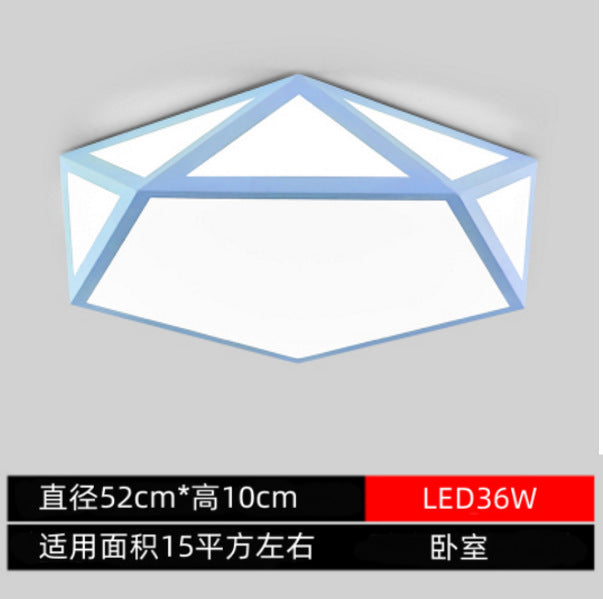 Minimalist Iron Art Acrylic Ceiling Light Nordic Diamond Geometric Hollow Children's Bedroom Colorful Macaron led Lamp