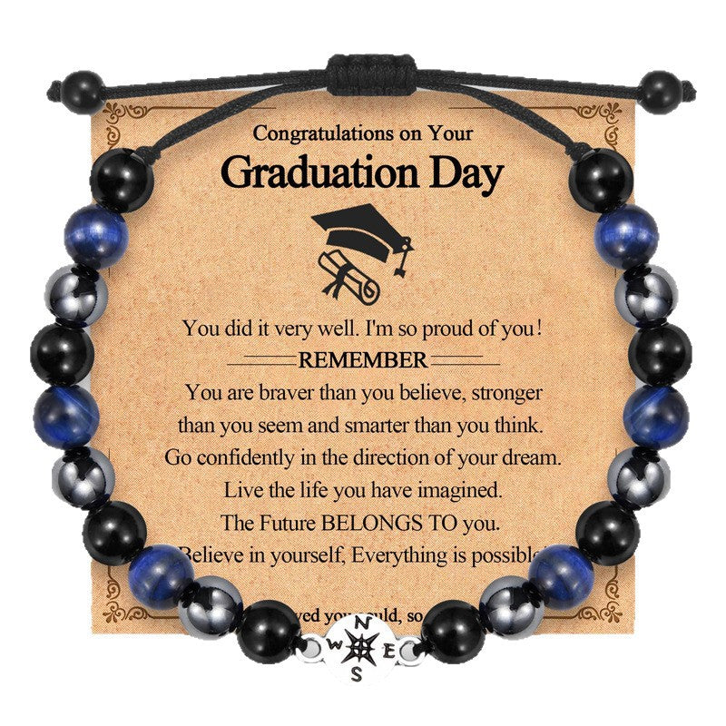 Student Graduation Commemorative Bracelet Handmade Braided Rope Gift Bracelet Tiger Eye Magnet Graduation Season Braided Compass Bracelet