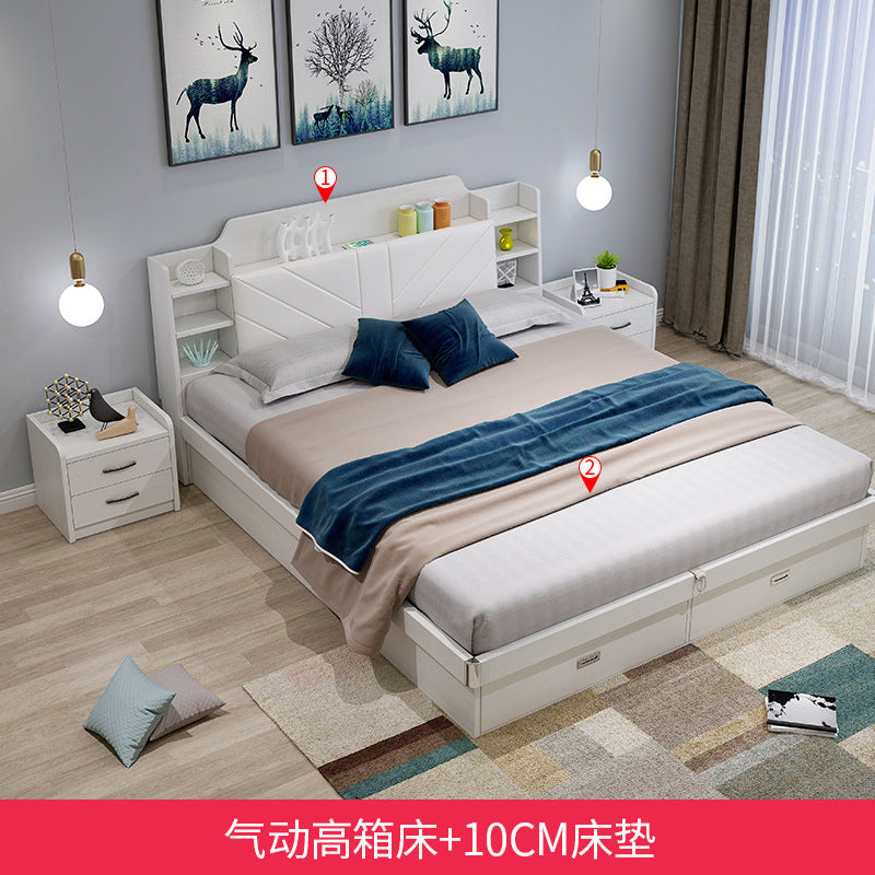 Pneumatic High Box Storage Bed1.8Rice Double Bed1.5Small Apartment Panel Bed Modern Simple Master Bedroom Storage Bed