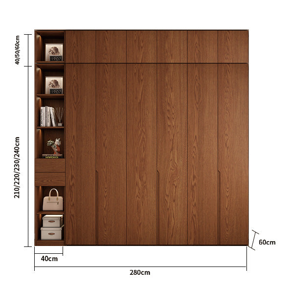 Solid Wood Wardrobe One Door to the Top Walnut Color Solid Wood Cabinet Double Door Segmented Storage Wardrobe Oak Wardrobe