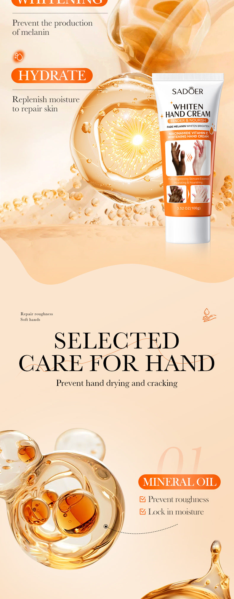 Full English Whitening Hand Cream100gSADOER Hydrating and Moisturizing Anti-Cracking Autumn and Winter Hand Cream  Wholesale