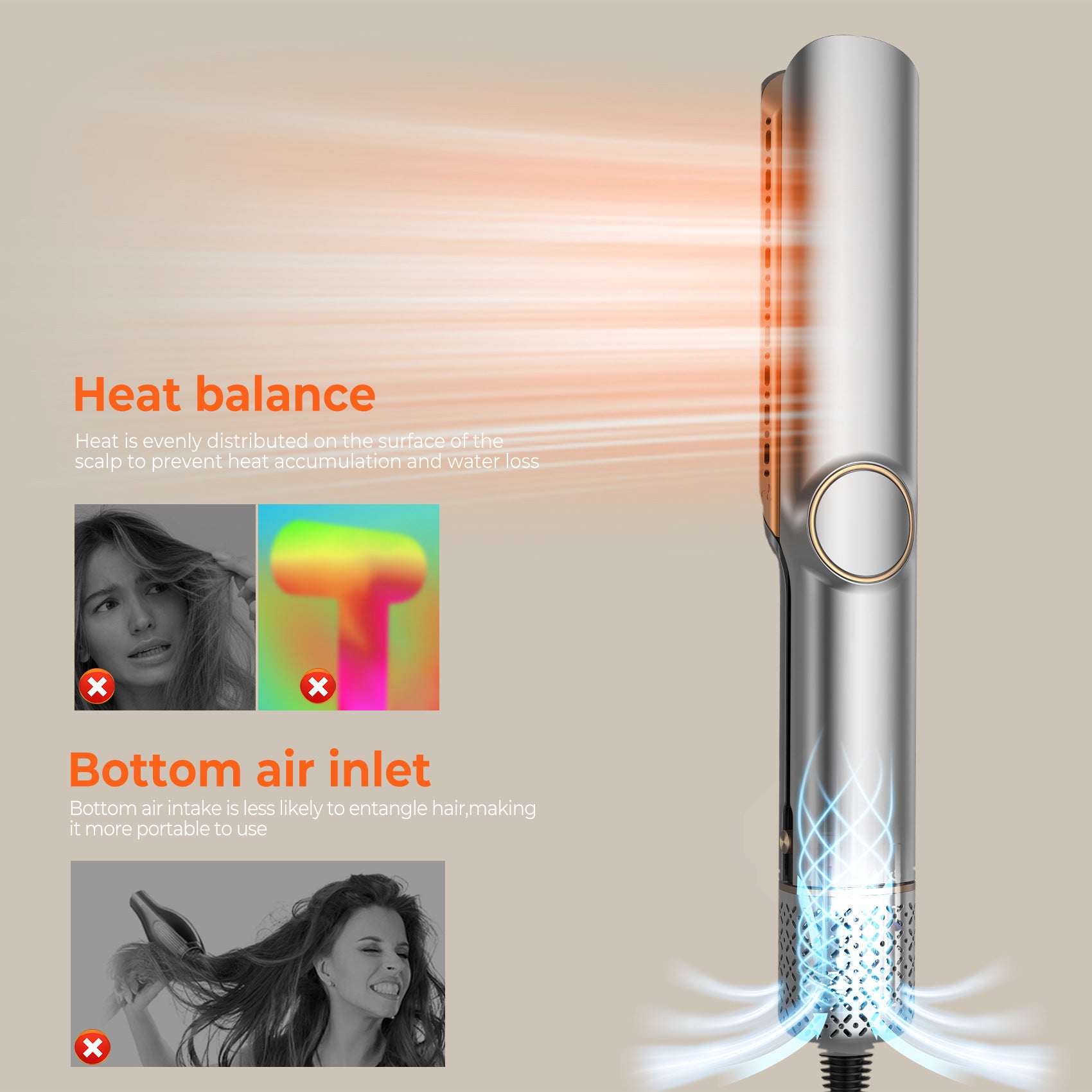 Straight Hair Straightener Blow Dryer 2-in-1 Hair Straightener Dry and Wet Dual-Use Hair Dryer Clip Negative Ion Hair Dryer Comb