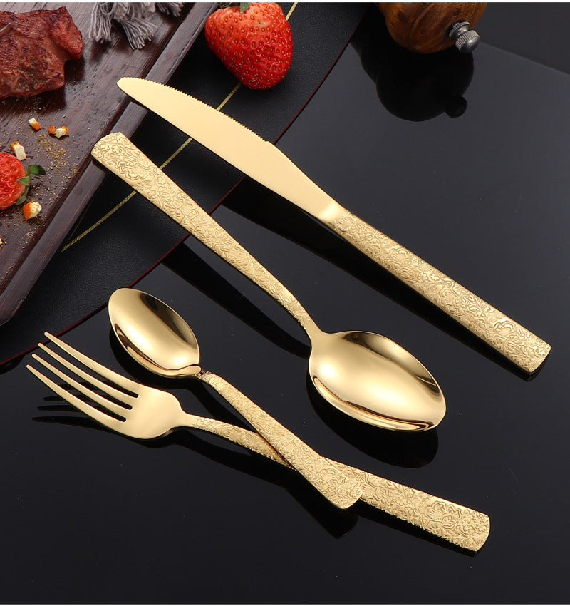 410Stainless Steel Tableware Restaurant Embossed Pattern Knife Fork Spoon24Western Steak Knife and Fork Set