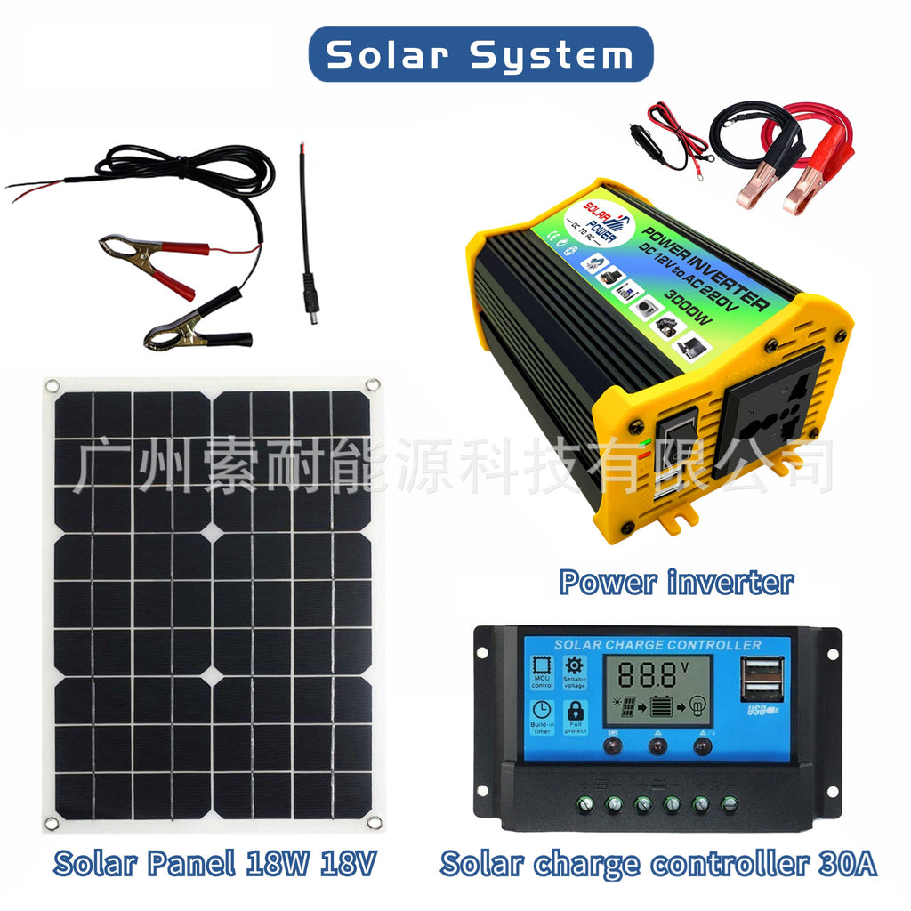 Solar Energy Kit System:Inverter 30A Controller 18W Solar Panel Solar System