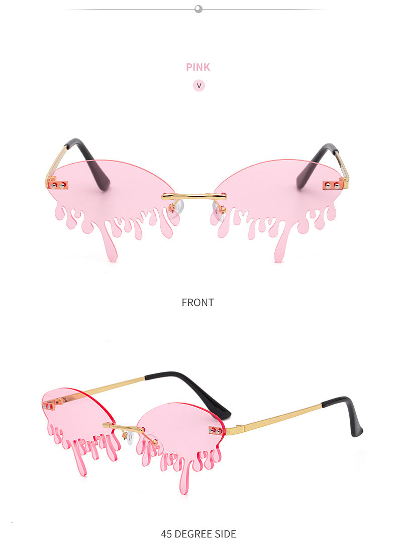 Christmas Costume Personality Tear Sunglasses for Women Metal Frameless Sunglasses Trendy European and American Party Funny Glasses