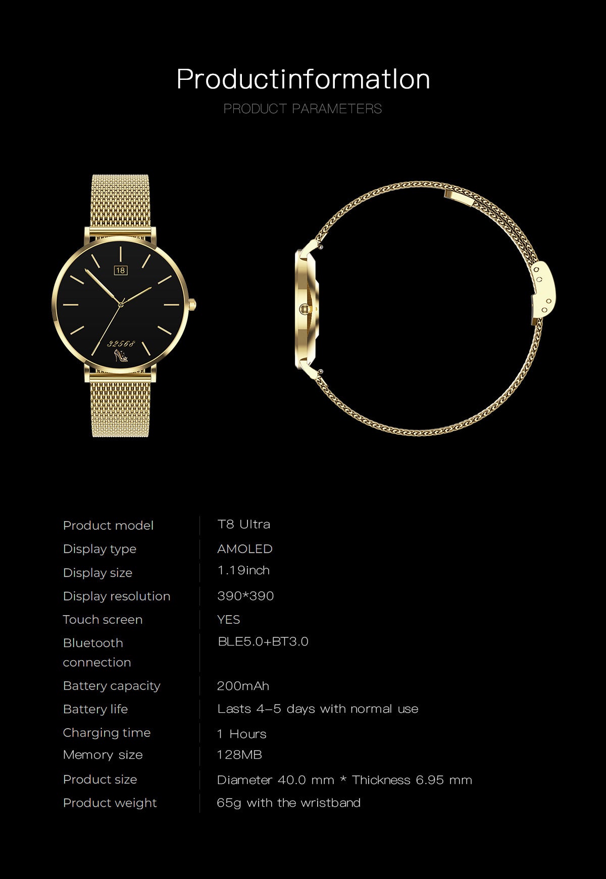 T8 Ultra Smart Watch Bluetooth Call Heart Rate Step Sleep Depth Waterproof Three-Proof Sports Women's Watch