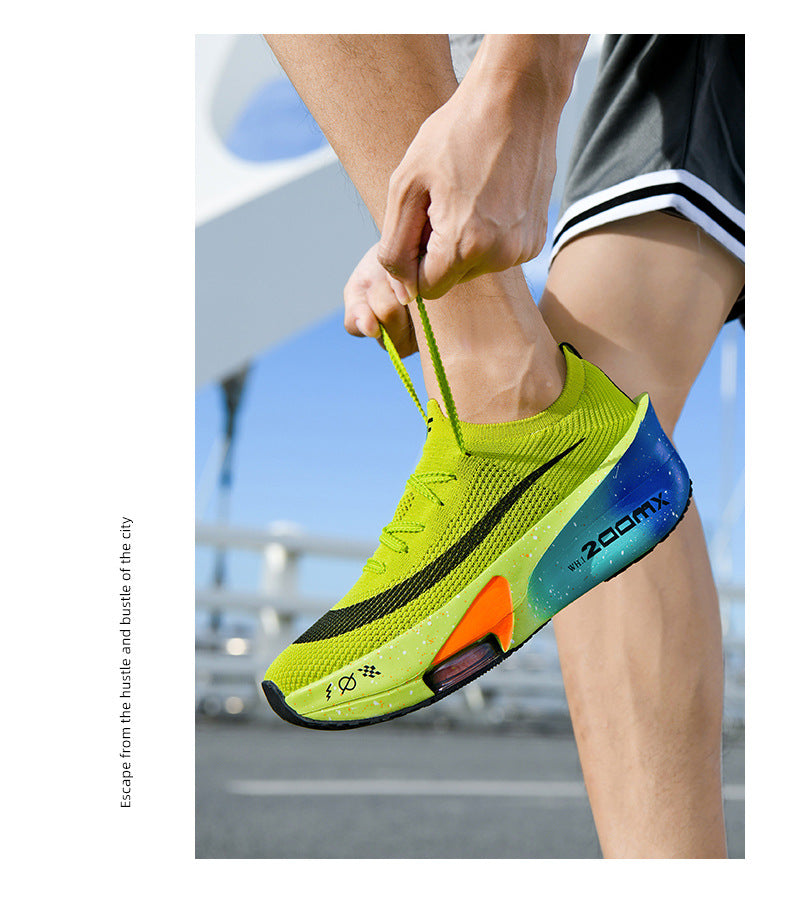 Autumn New High Elastic Double Mesh Breathable Student Training Racing Running Shoes Air Cushion Shock Absorption Full Palm Carbon Plate Sports Shoes