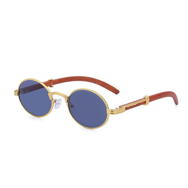 Vintage Small Frame Glasses for Women Imitation Wood Grain Oval Frame Sunglasses for Men Trendy Anti-Glare Sunglasses sunglasses