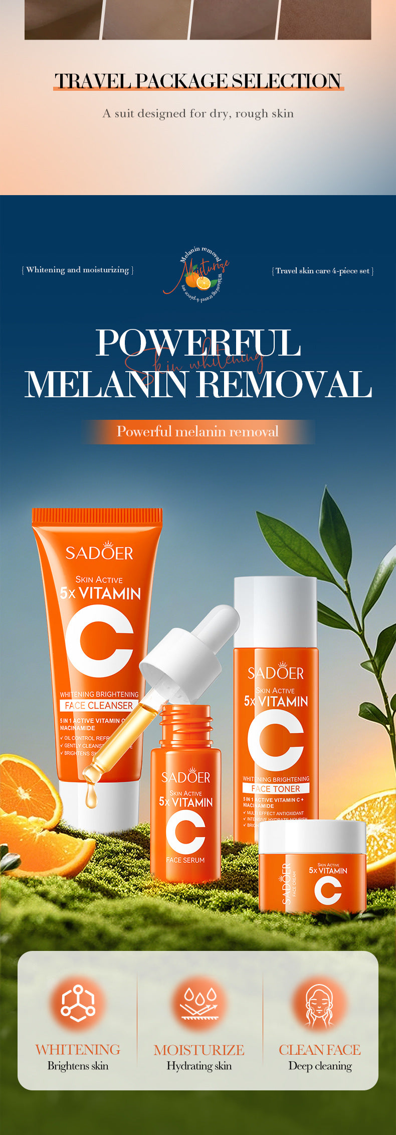 Five Dimensions in Full English C Whitening and Moisturizing Travel Size SADOER Cleansing and Moisturizing Set  Wholesale