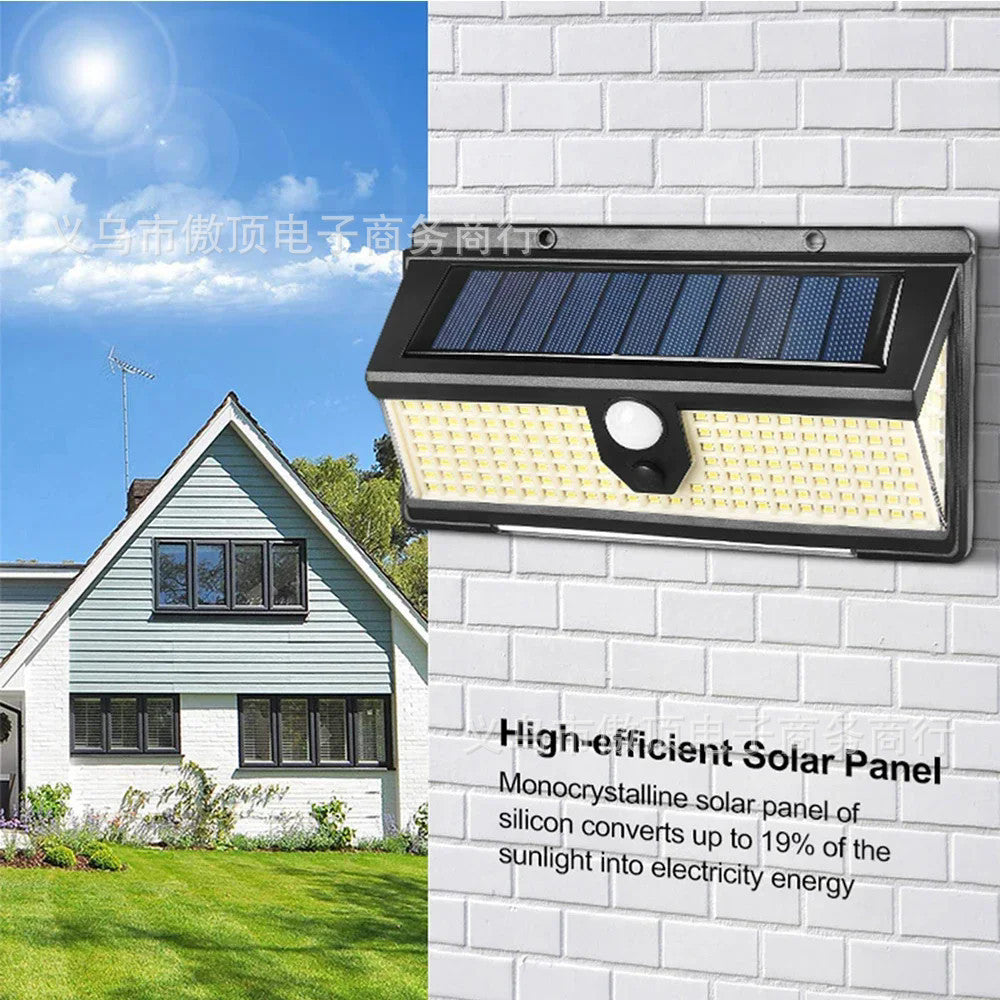 New solar light outdoor wall lamp190LED Human Body Sensor Garden Light Three-Sided Emitting Small Street Light with Colorful Lights