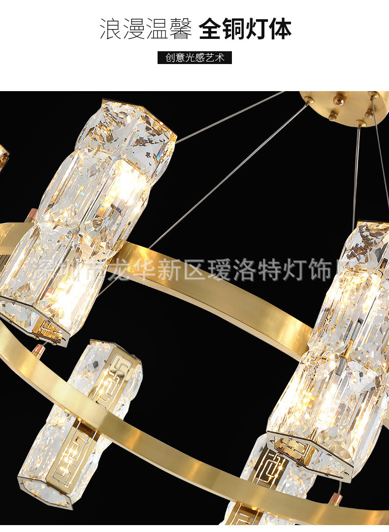 All-Copper Crystal Chandelier Post-Modern Minimalist Nordic Living Room Lamp Dining Room Chandelier Creative Bedroom Lamp Clothing Store Lighting