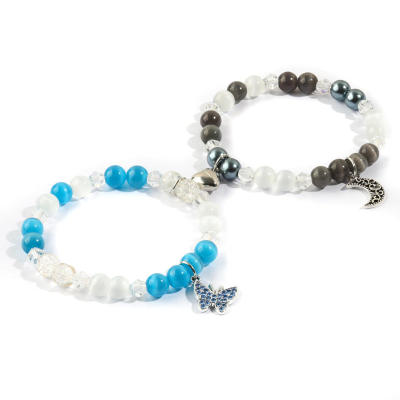 kitty Cat Pendant Bracelet Spider Moon Butterfly Couple Bracelet Friendship Gift Card Heart Magnetic Bracelet