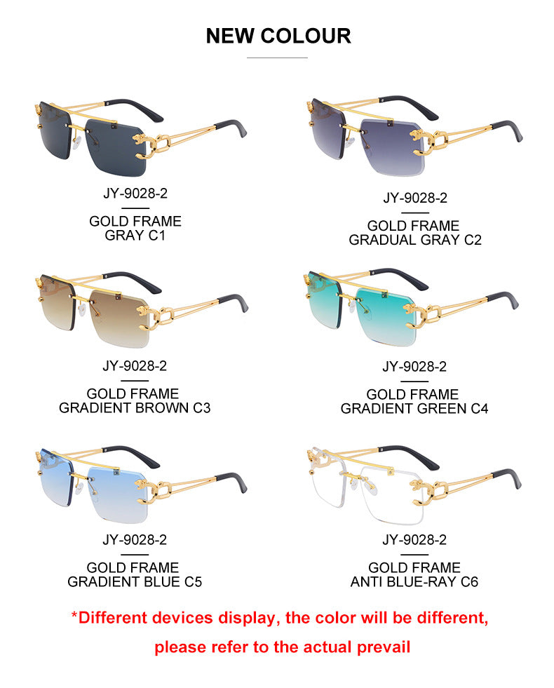 European and American Retro Double Bridge Sunglasses for Men Fashion Leopard Rimless Cut Edge Sunglasses for Women Wholesale shades
